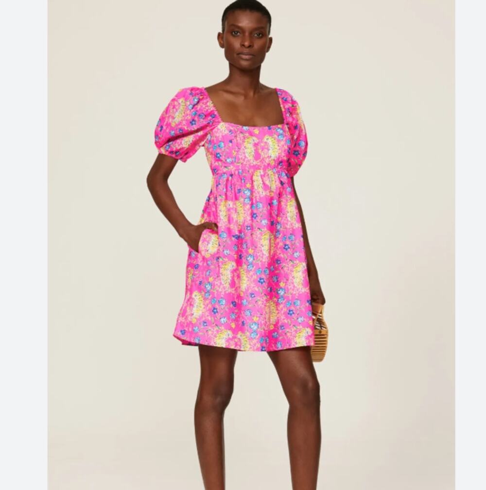 Lilly Pulitzer Kay Babydoll Dress Prosecco Pink Tigress Garden Size 4